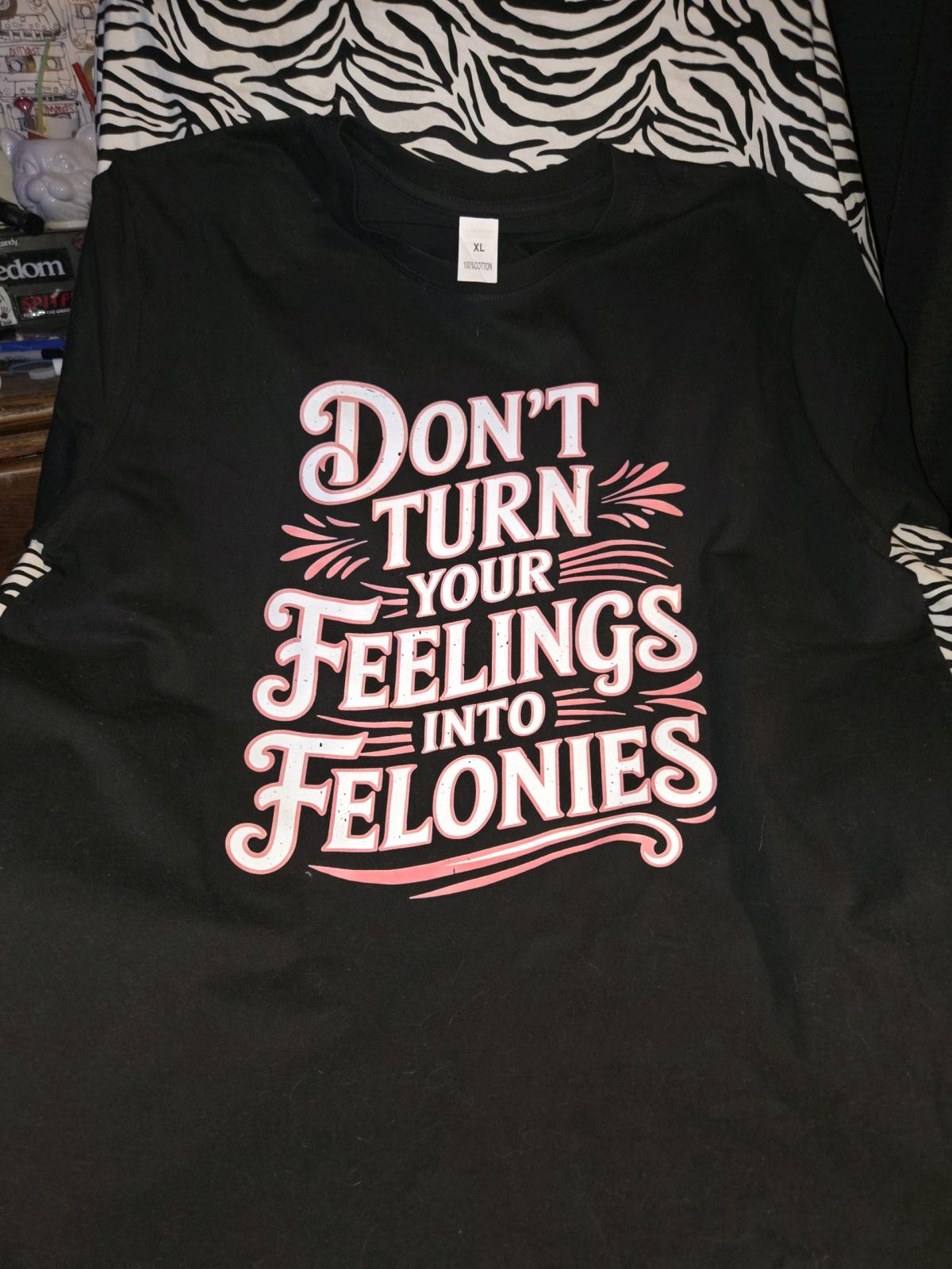 extra large dont turn your feelings into felonies graphic ts