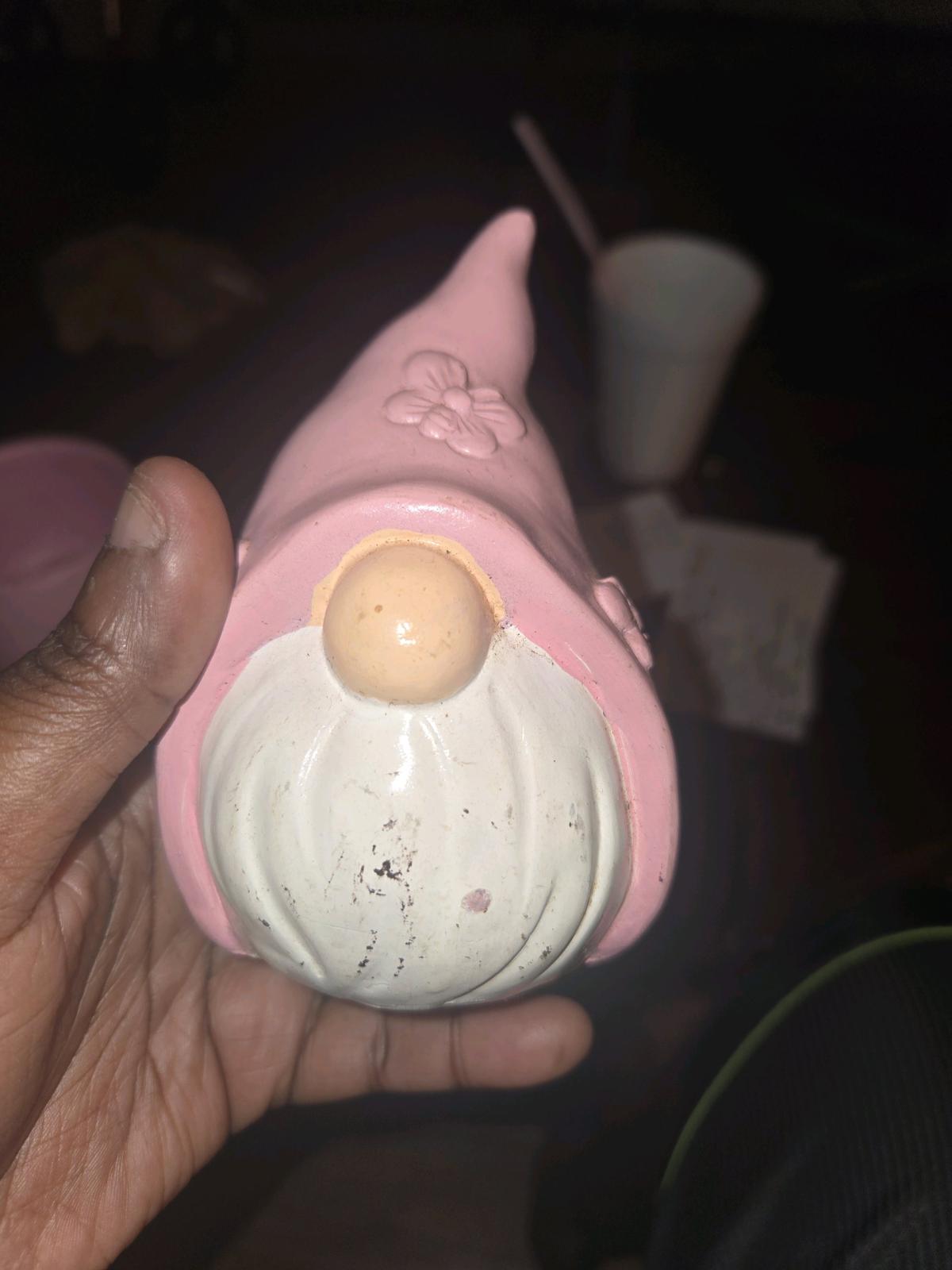 pinkand white gnome planter
