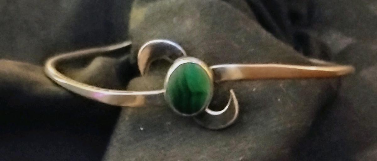 Silver Malachite Crescent Moon Bracelet
