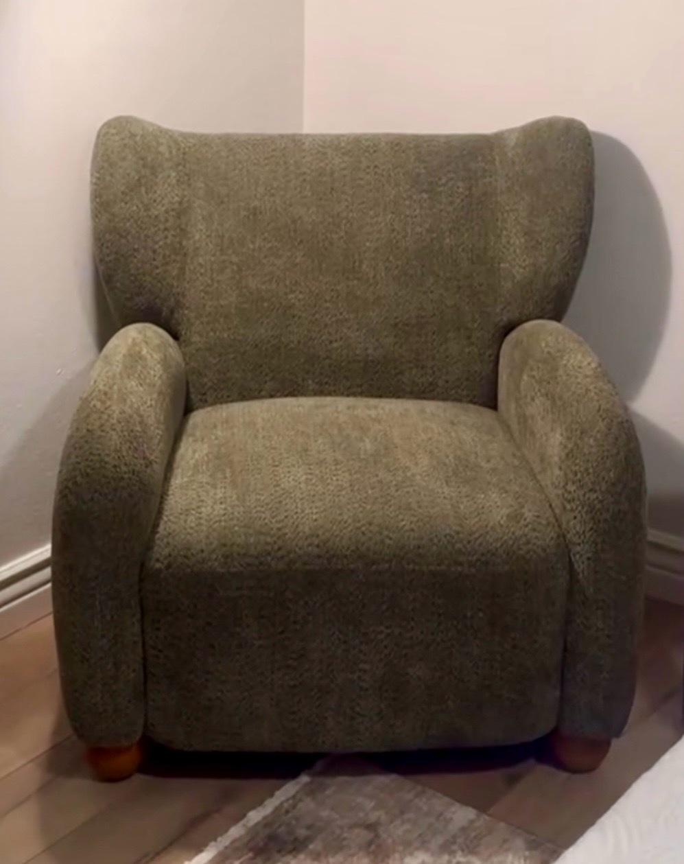 2 Brand New Modern Boucl Accent Chairs  Olive Green