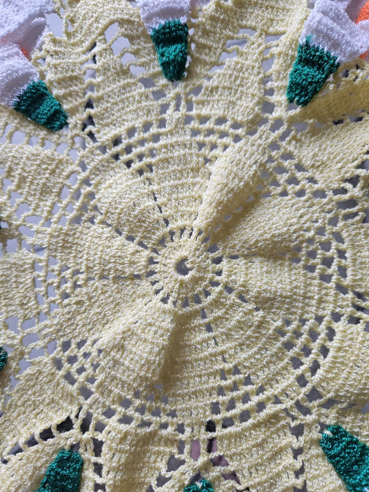 Handmade Yellow Crochet Floral Doily  White  Green 3D accent