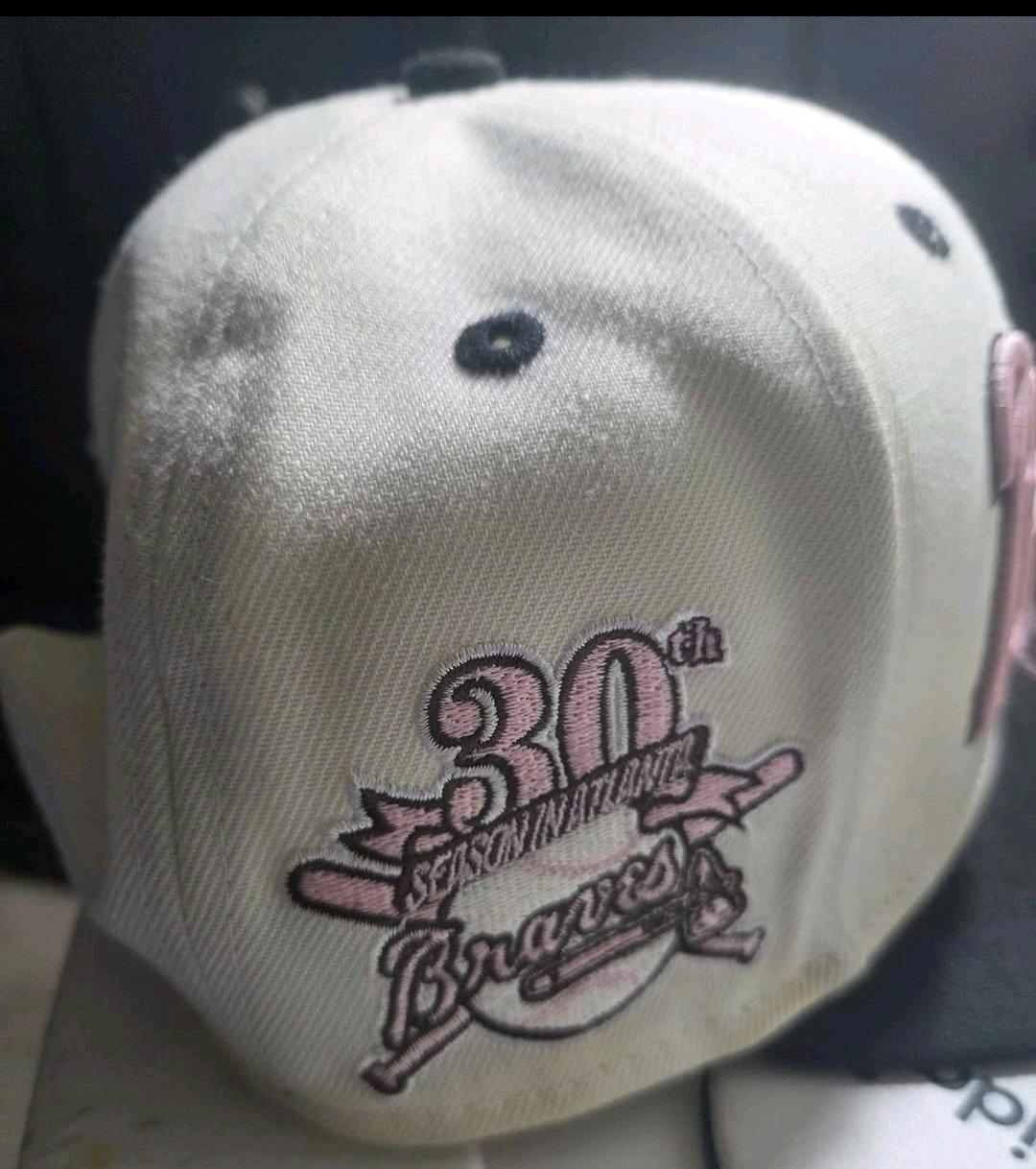 Atlanta Braves OS hat cream with light pink letters