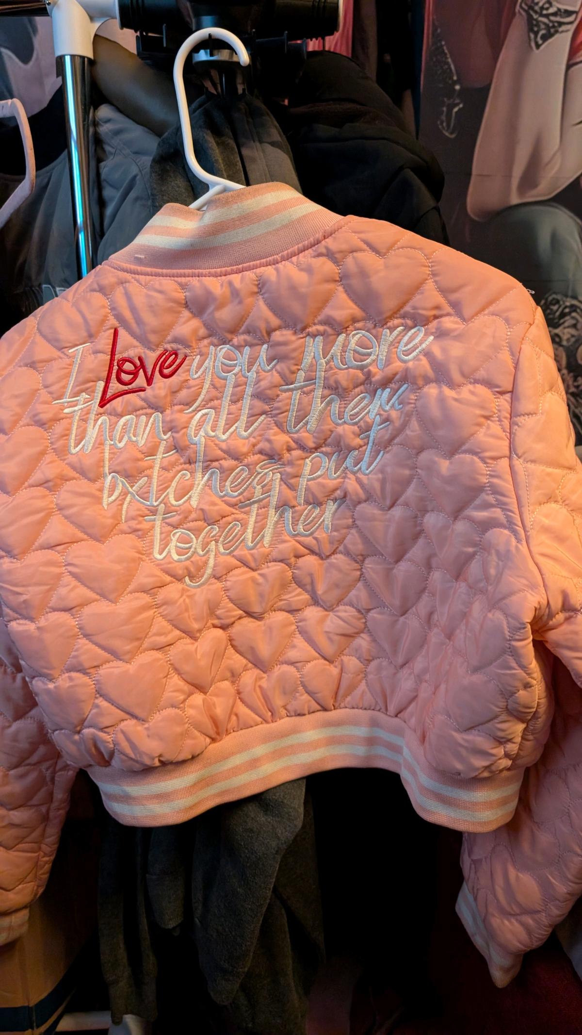Pink Quilted Heart Bomber Jacket Womens Size XL Embroidered