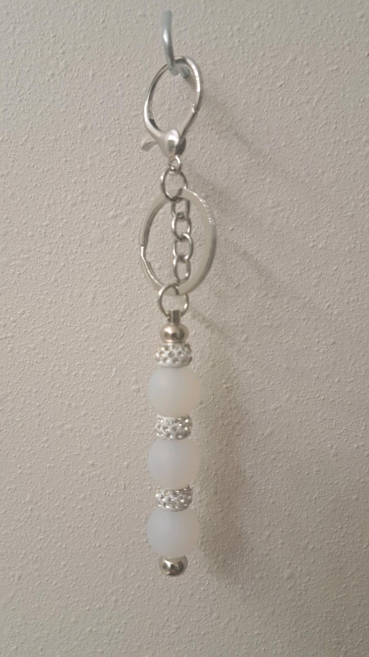 Handmade Opaque White Beaded keychain