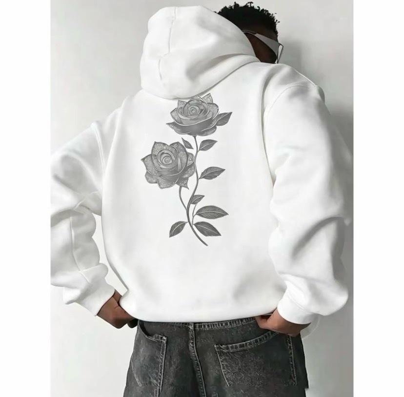 Mens Vintage Gray Graphic Hoodie Back Rose