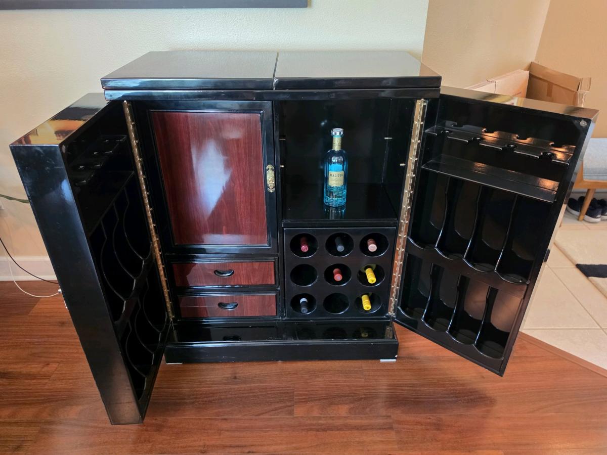 Antique Italian Service Bar Black Mahogany Lacquer