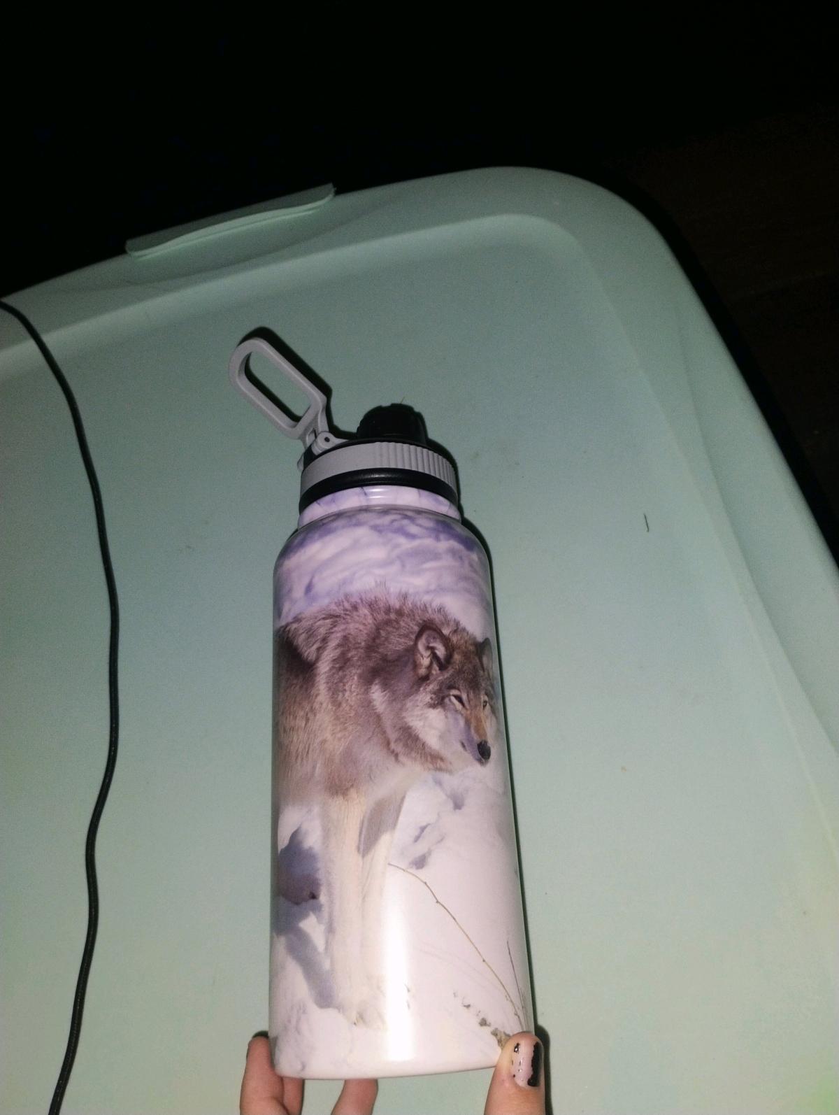 medium sized metal wolf water bottle
