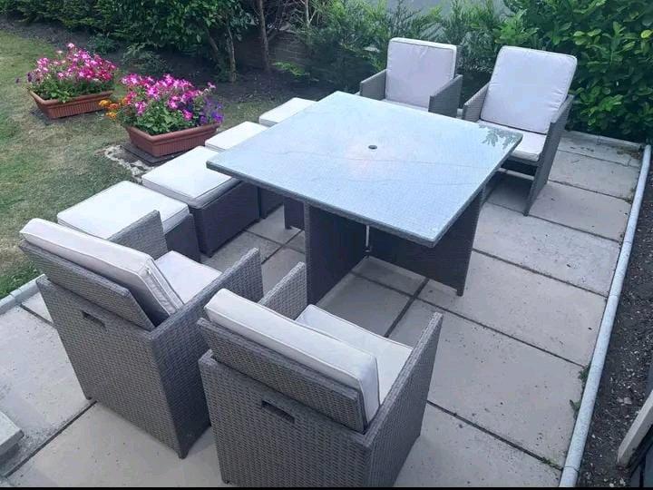 Modern Grey 9Piece Outdoor Rattan Dining  Cube Set