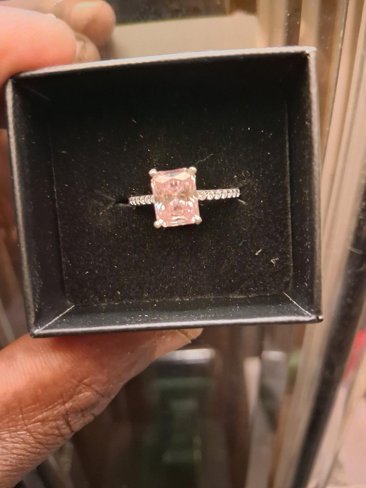 ladys pink radiant cut lab diamond engagement ring