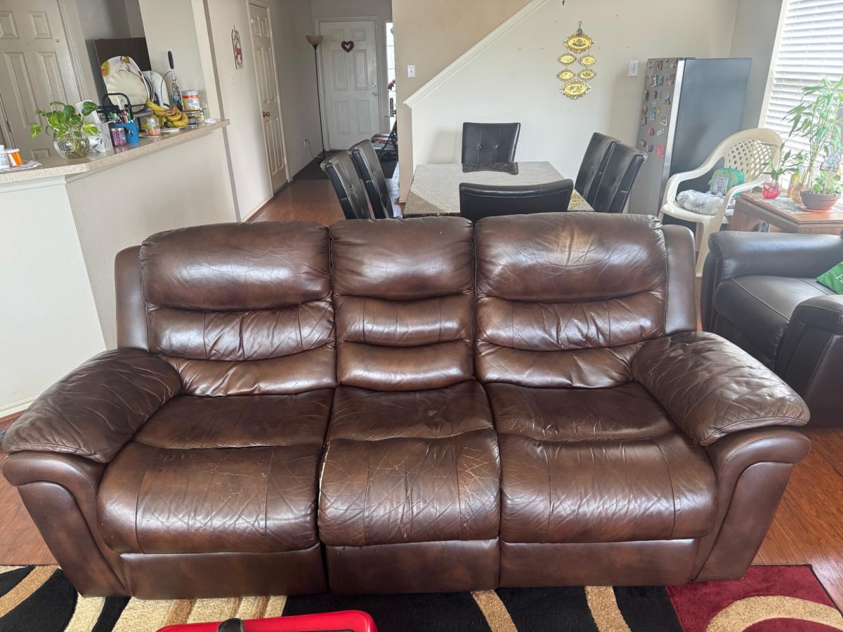 Brown Leather Reclining Couches 2 Sets