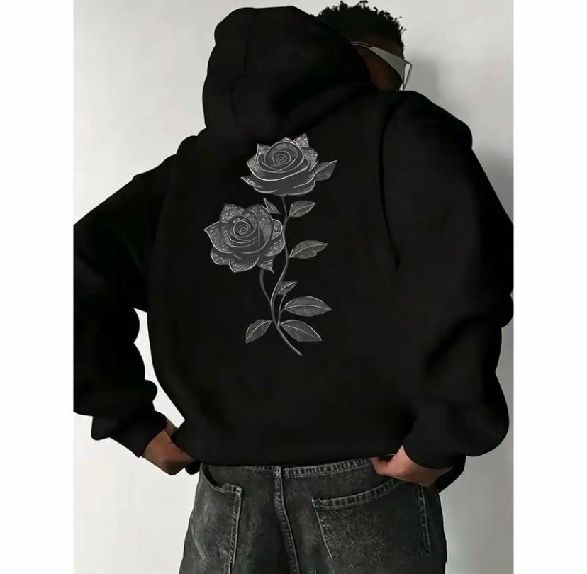 Mens Vintage Gray Graphic Hoodie Back Rose