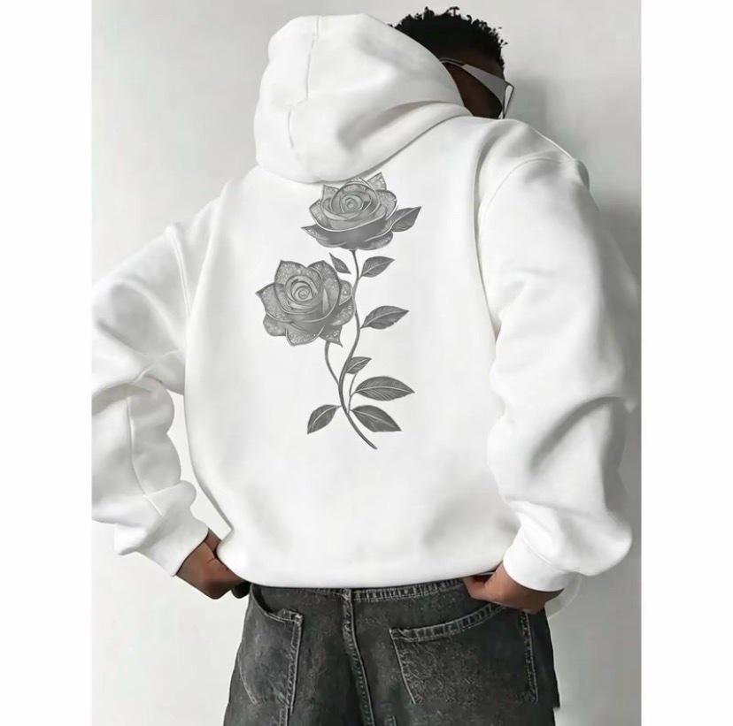 Mens Vintage Gray Graphic Hoodie Back Rose
