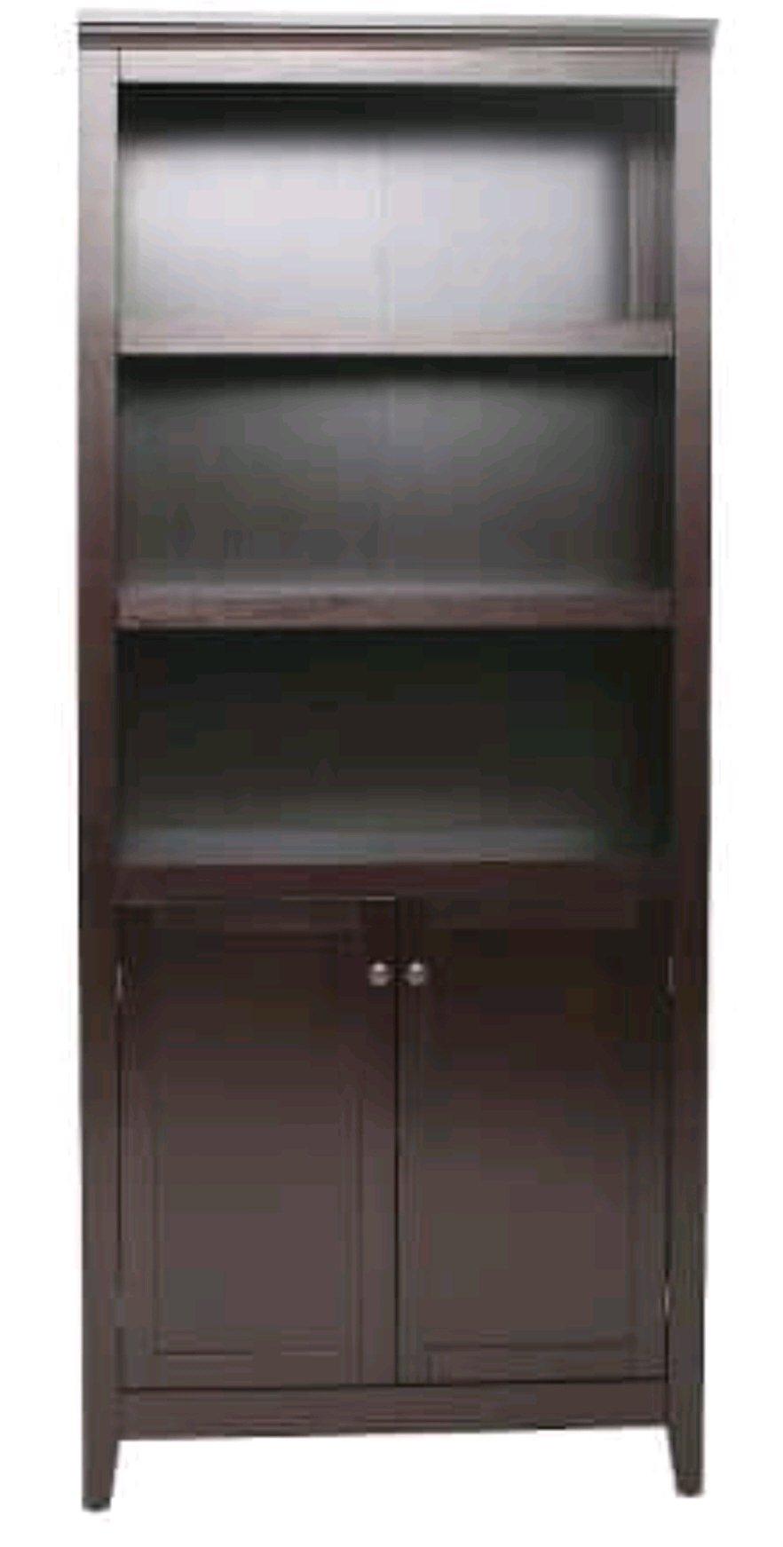 Espresso wood 5 shelf bookcase with doors
