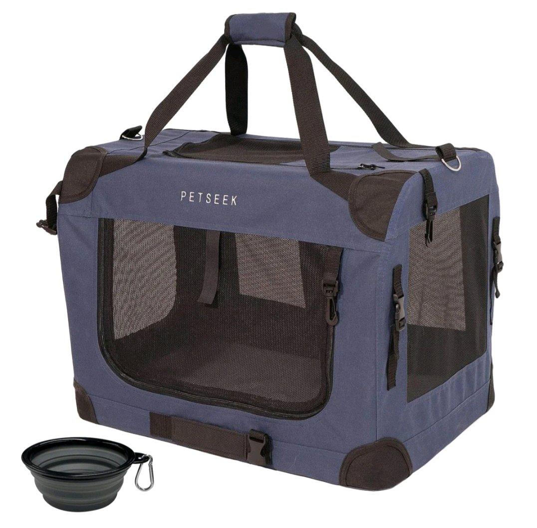 Navy blue petseek pet carrier some sided