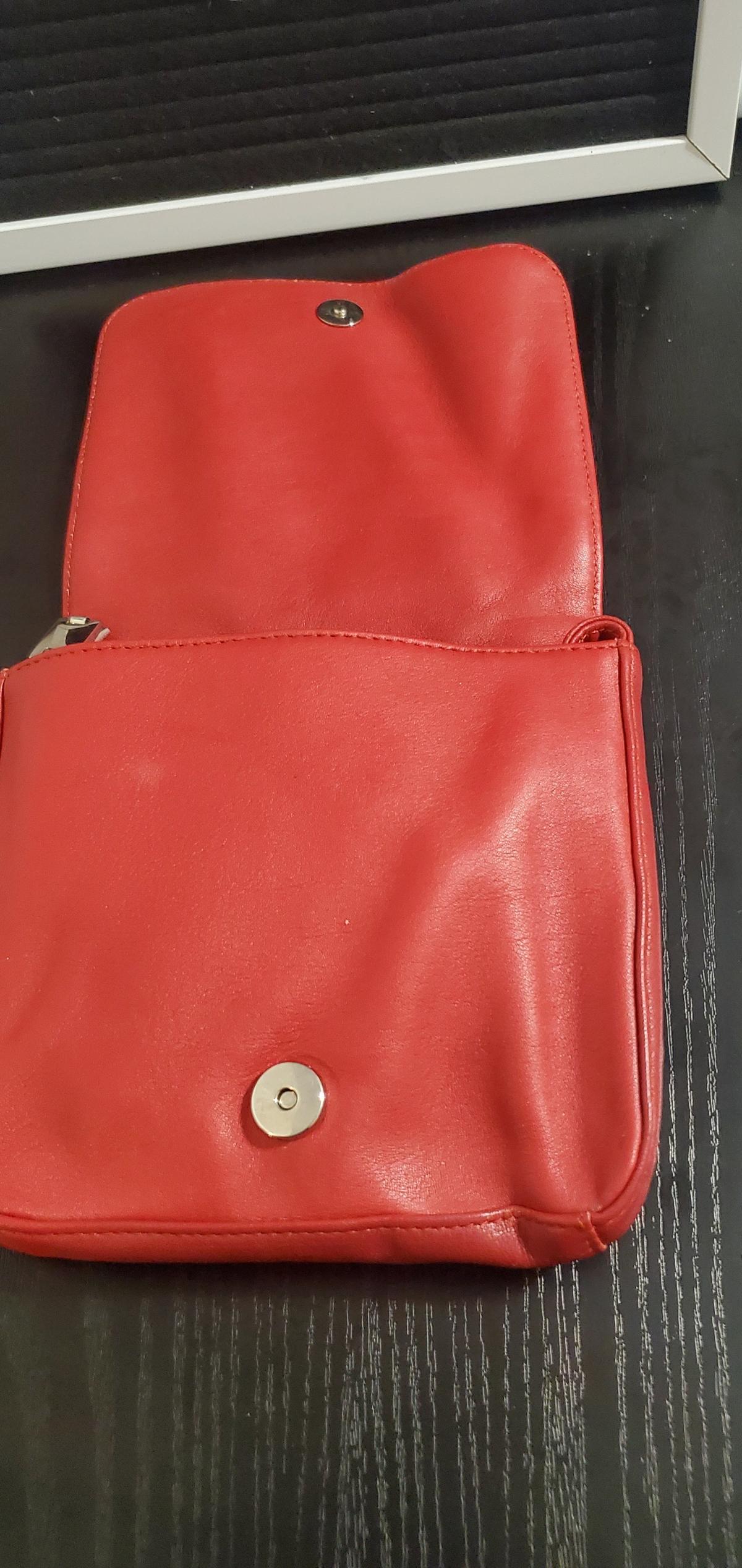 red leather crossbody bag featuring the RL