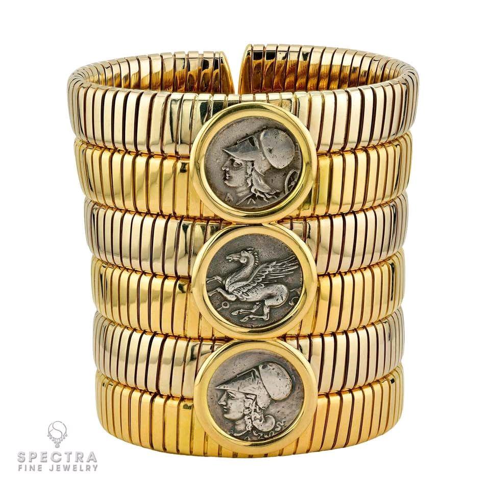 Bulgari Coin Tubogas Bangle in TwoTone 18K Gold  Signed Esta