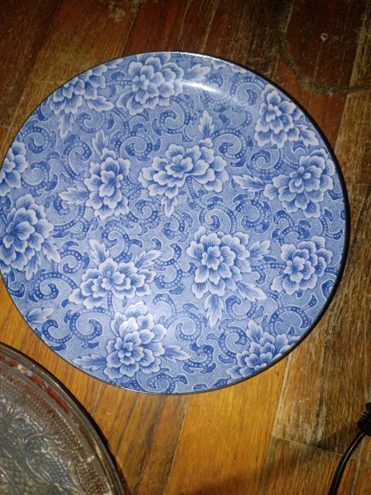 Vintage Japanese Floral Blue And White Serving Plates