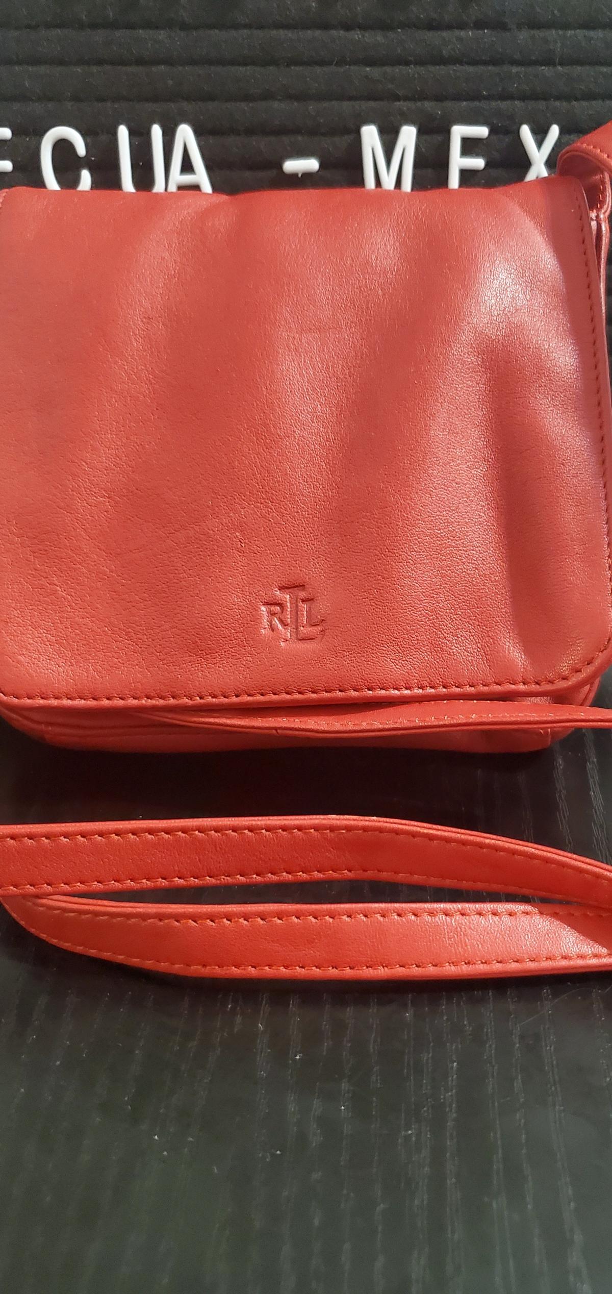 red leather crossbody bag featuring the RL