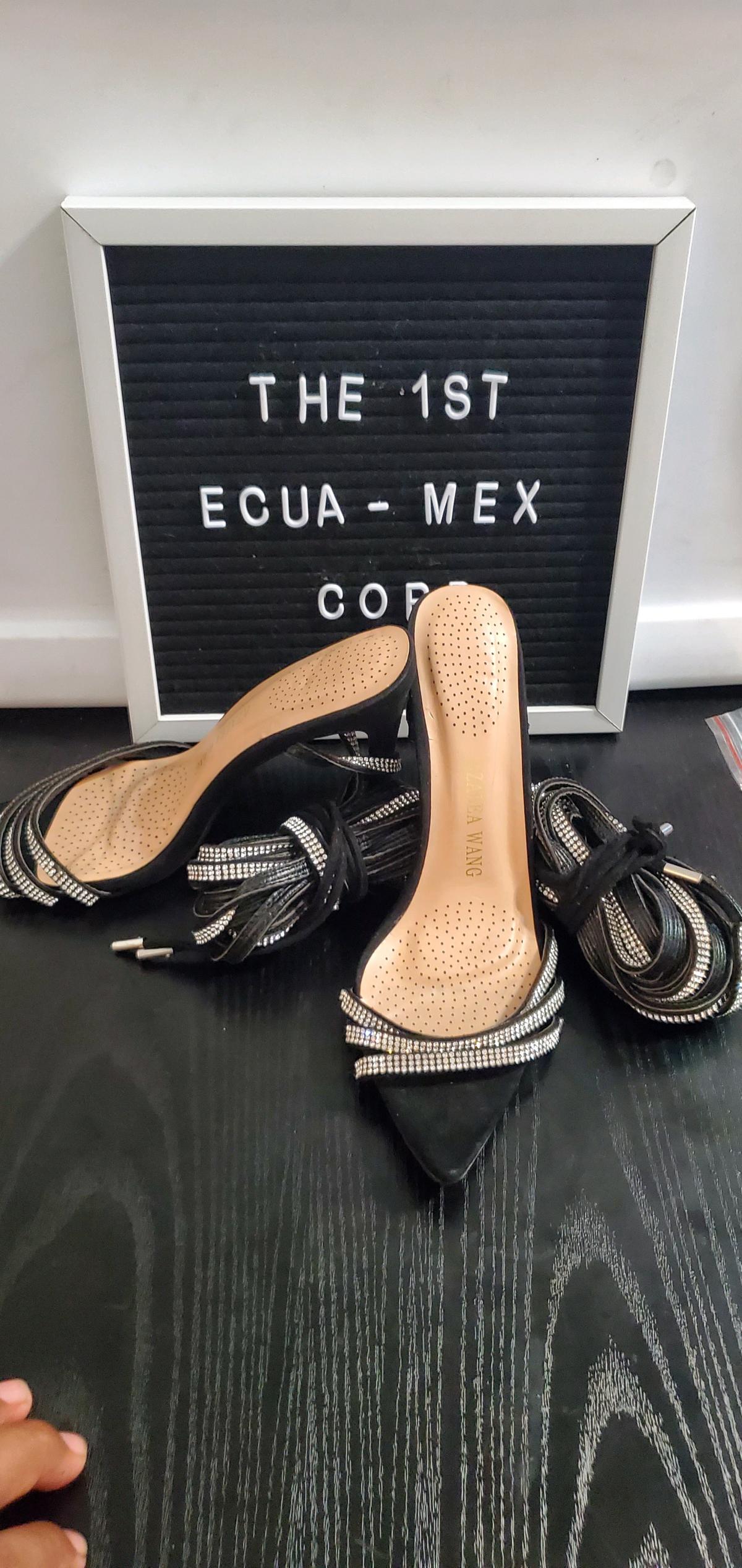 Azalea Wang Black Rhinestone LaceUp Heels