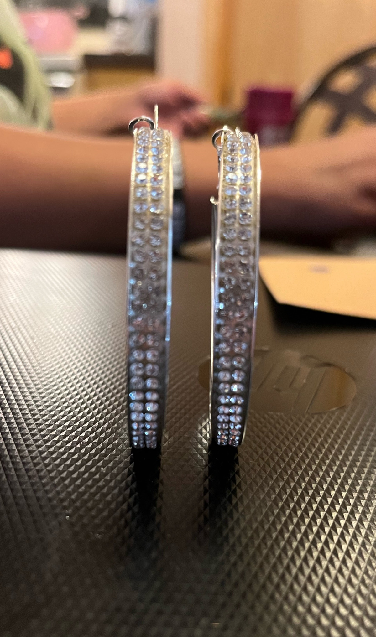 Silver Tone Double Rhinestone Hoops