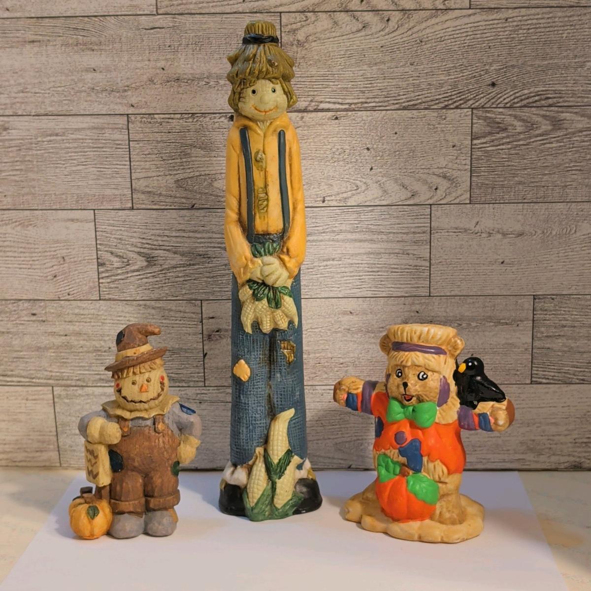 Scarecrow Fall Harvest Figurines Set of 3 Multicolor Matte R