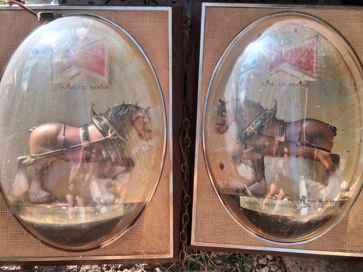 1960s Mirror Image Budweiser Clydesdale Horse Light Up Signs