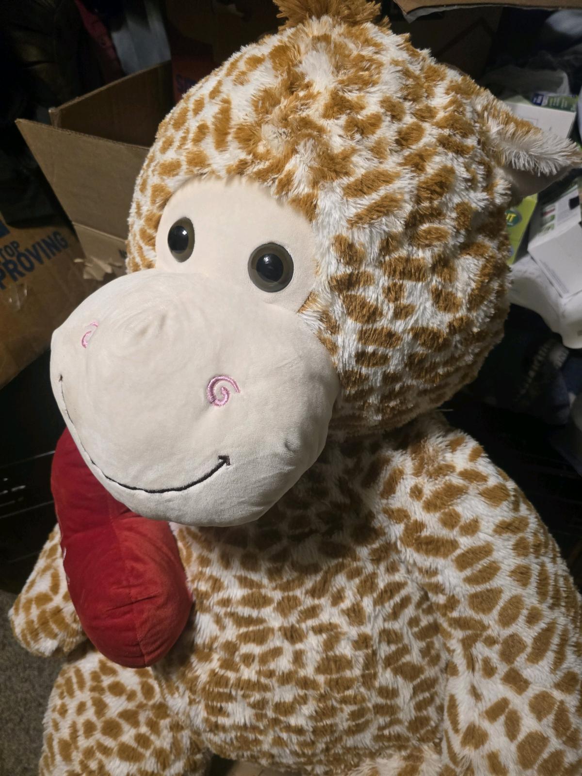 Giant Plush Giraffe with Red Heart  Valentine Stuffed Animal