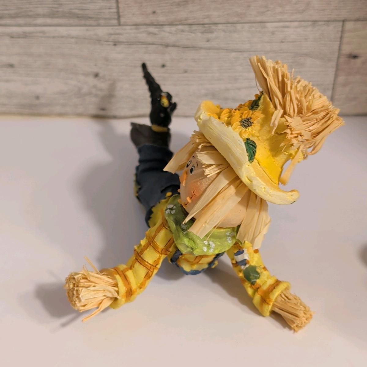 Set of 3 Scarecrow Harvest Figurines Hand Painted Resin