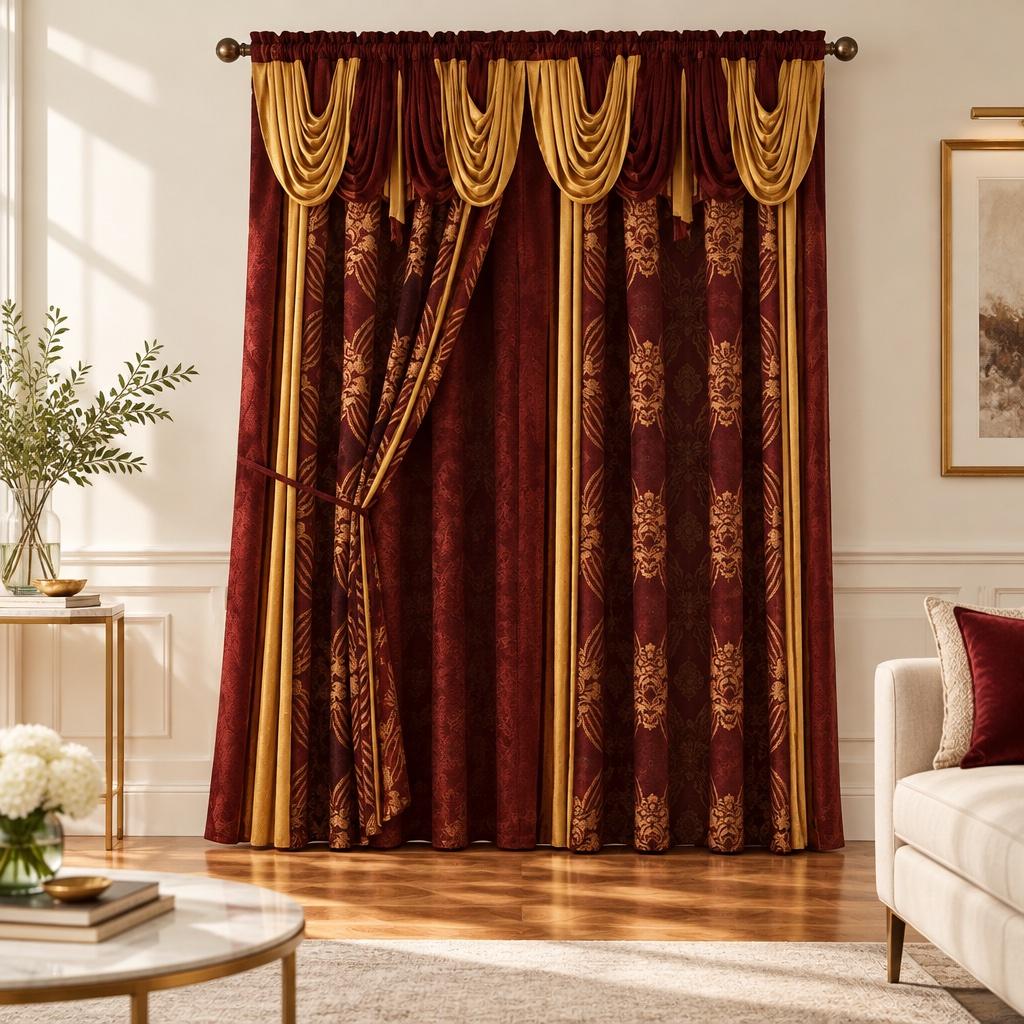 curtains red and gold