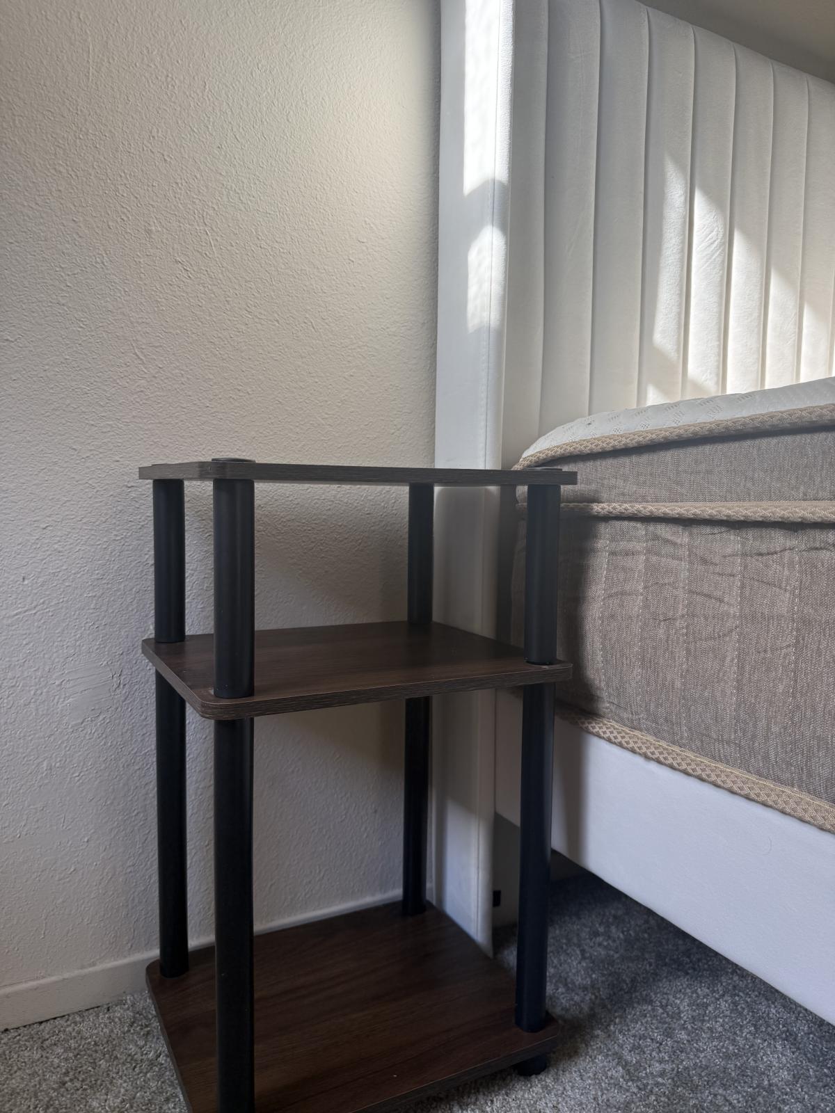 Queen Bed Frame with Headboard, Mattress & Two Nightstands