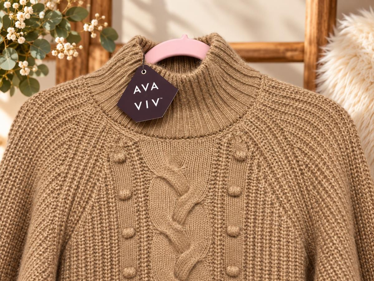 AVA  VIV Suter de Mujer Tejido Grueso Color Beige Camel