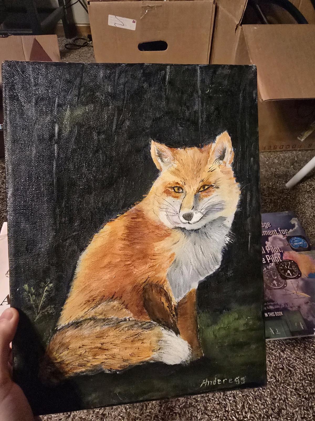 Original HandPainted Fox Canvas Oil Painting  Signed Art