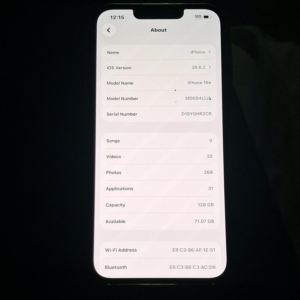 Apple IPhone 16e 128gb black New used for 3 days