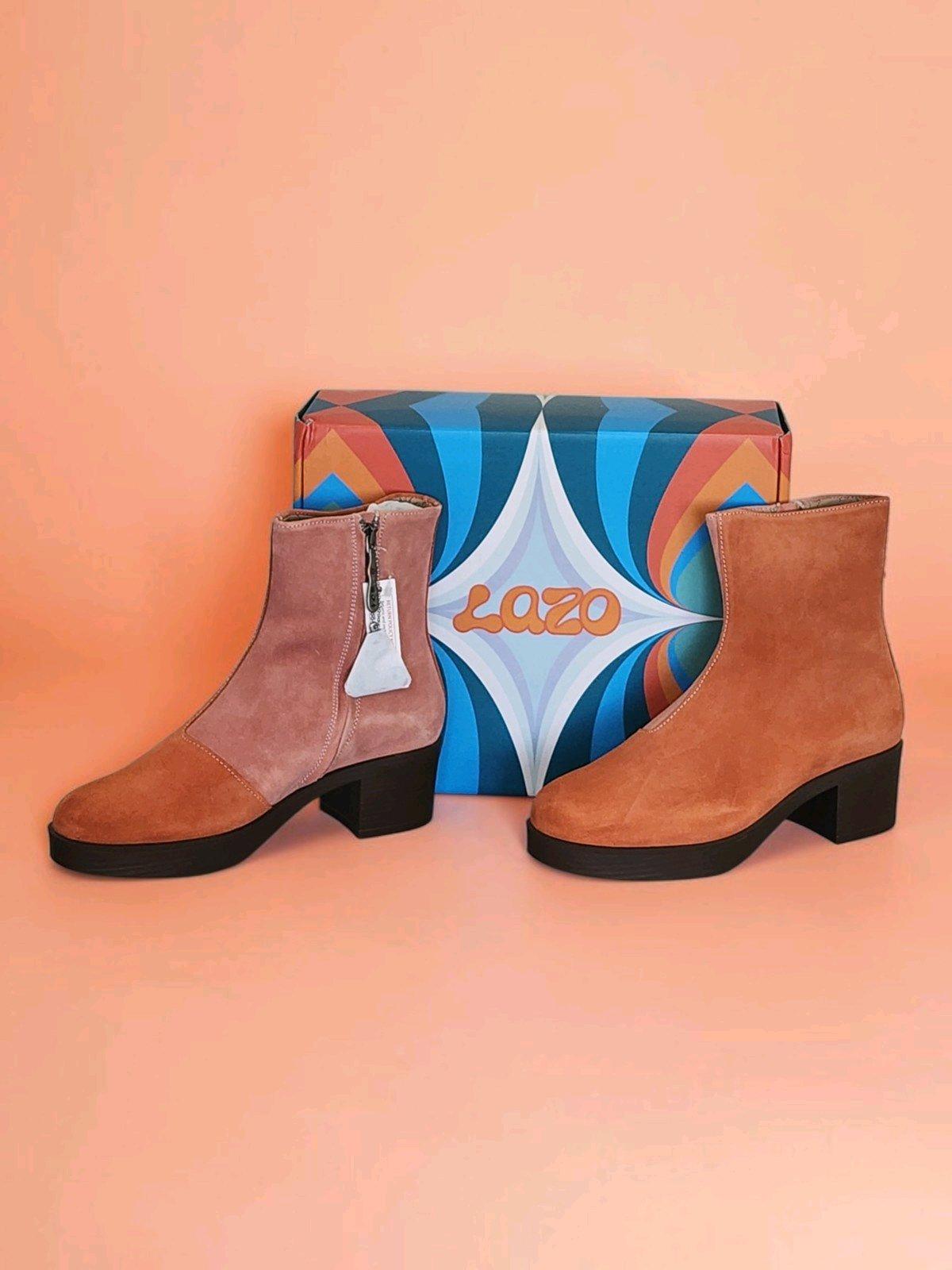 LAZO The Siren Suede Colorblock Ankle Boots NIB Orange Pink