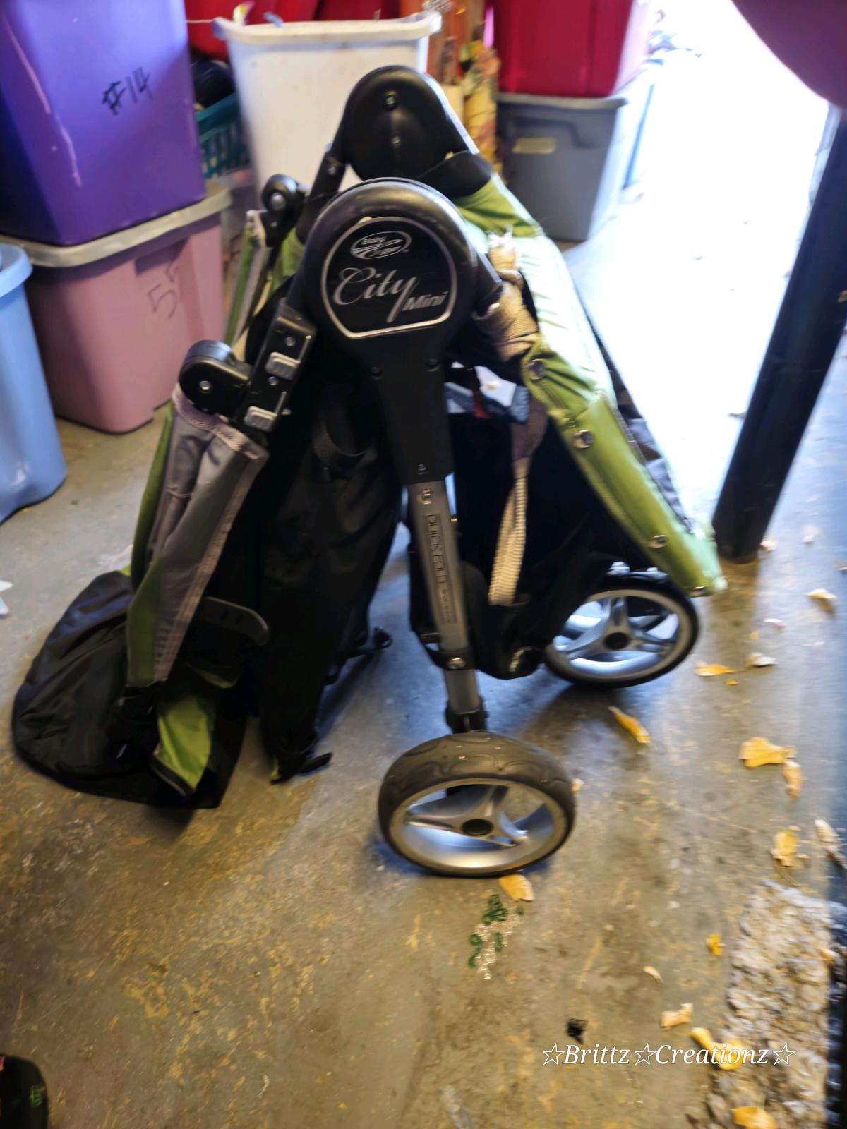 Lime green baby CIty Mini Stroller with add on organizer