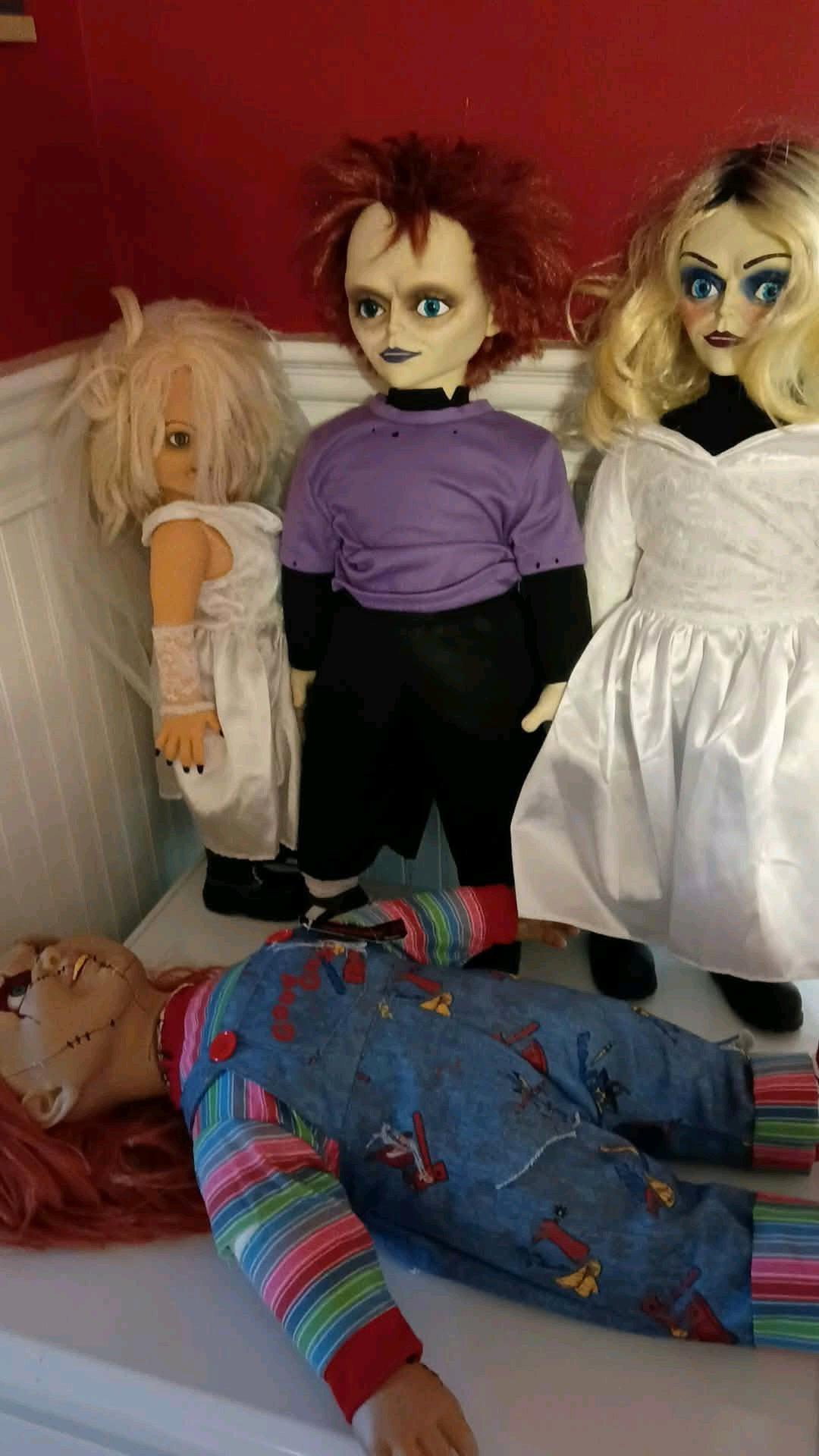 chucky dolls Chuckys head had to be stitched back together