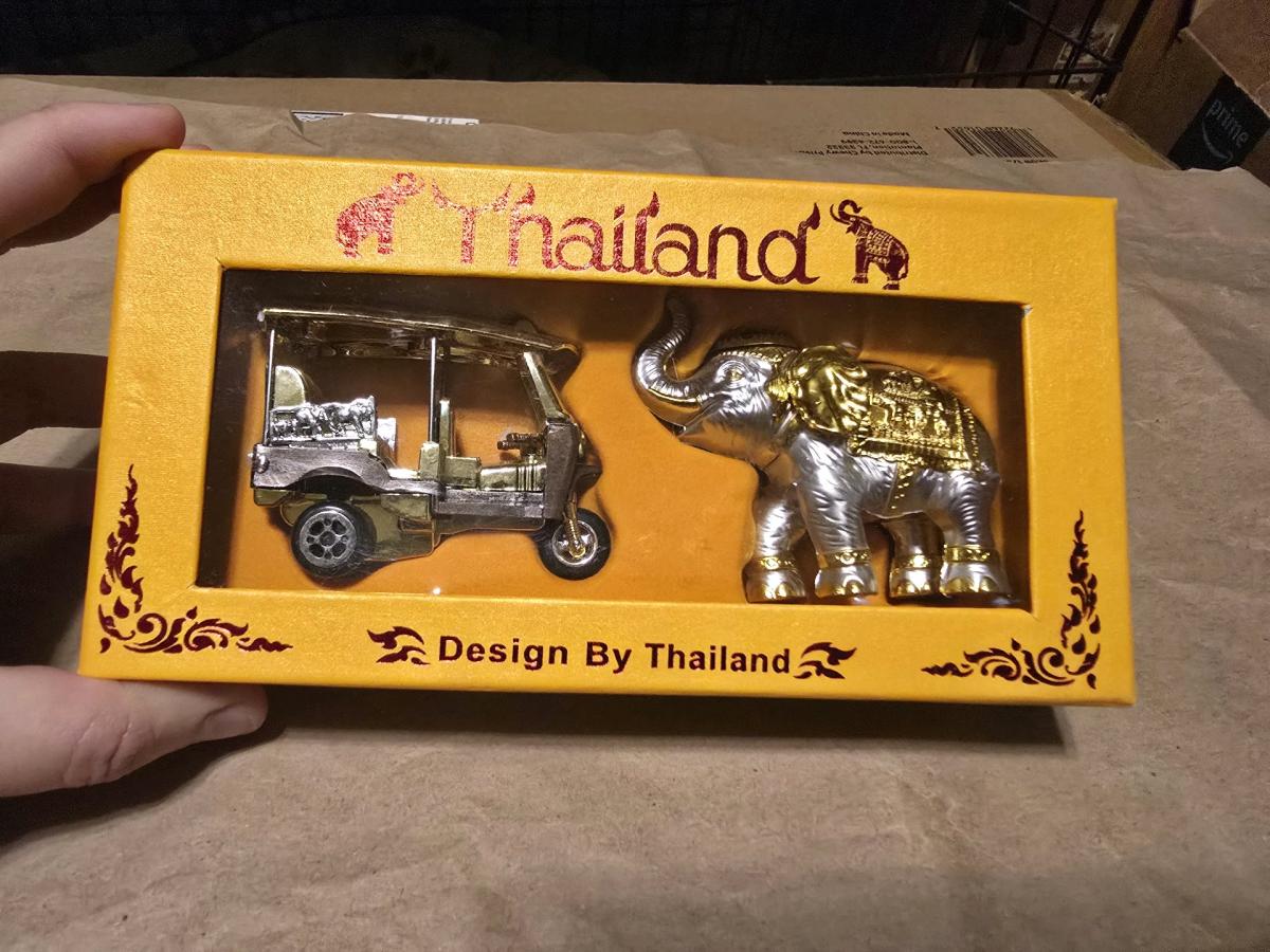 New Vintage Thailand Souvenir Gift Set Gold Mini Tuk Tuk  Lu