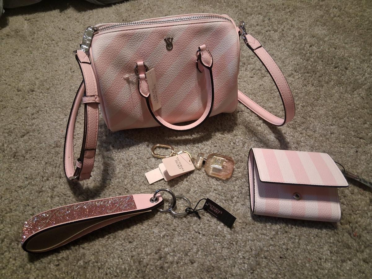 Complete Victorias Secret Pink Stripe Set Duffle Bag Wallet