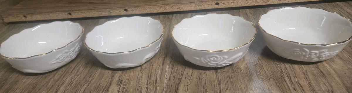 Vintage OMC Japan Lotus White Rice Bowl Porcelain Mint