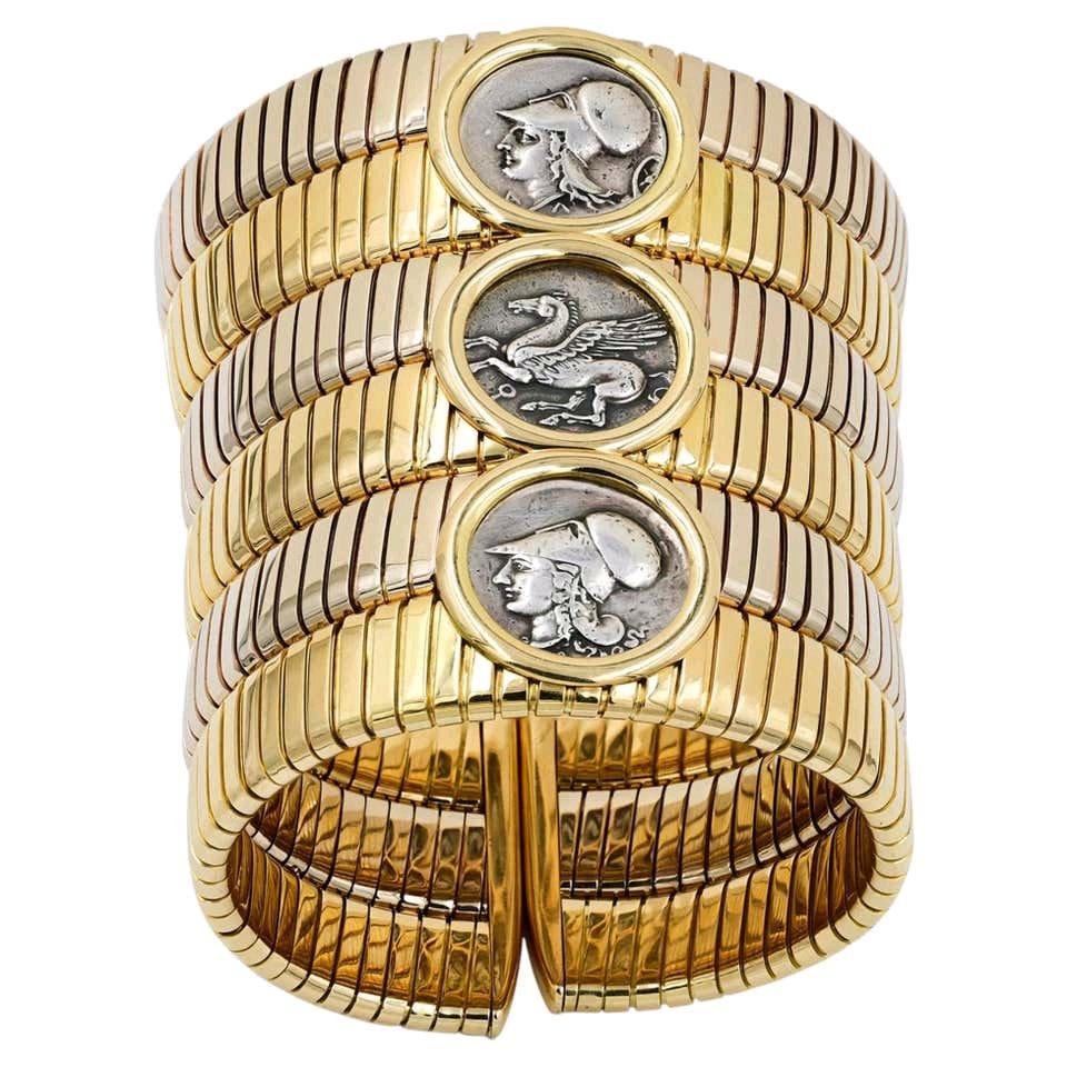 Bulgari Coin Tubogas Bangle in TwoTone 18K Gold  Signed Esta