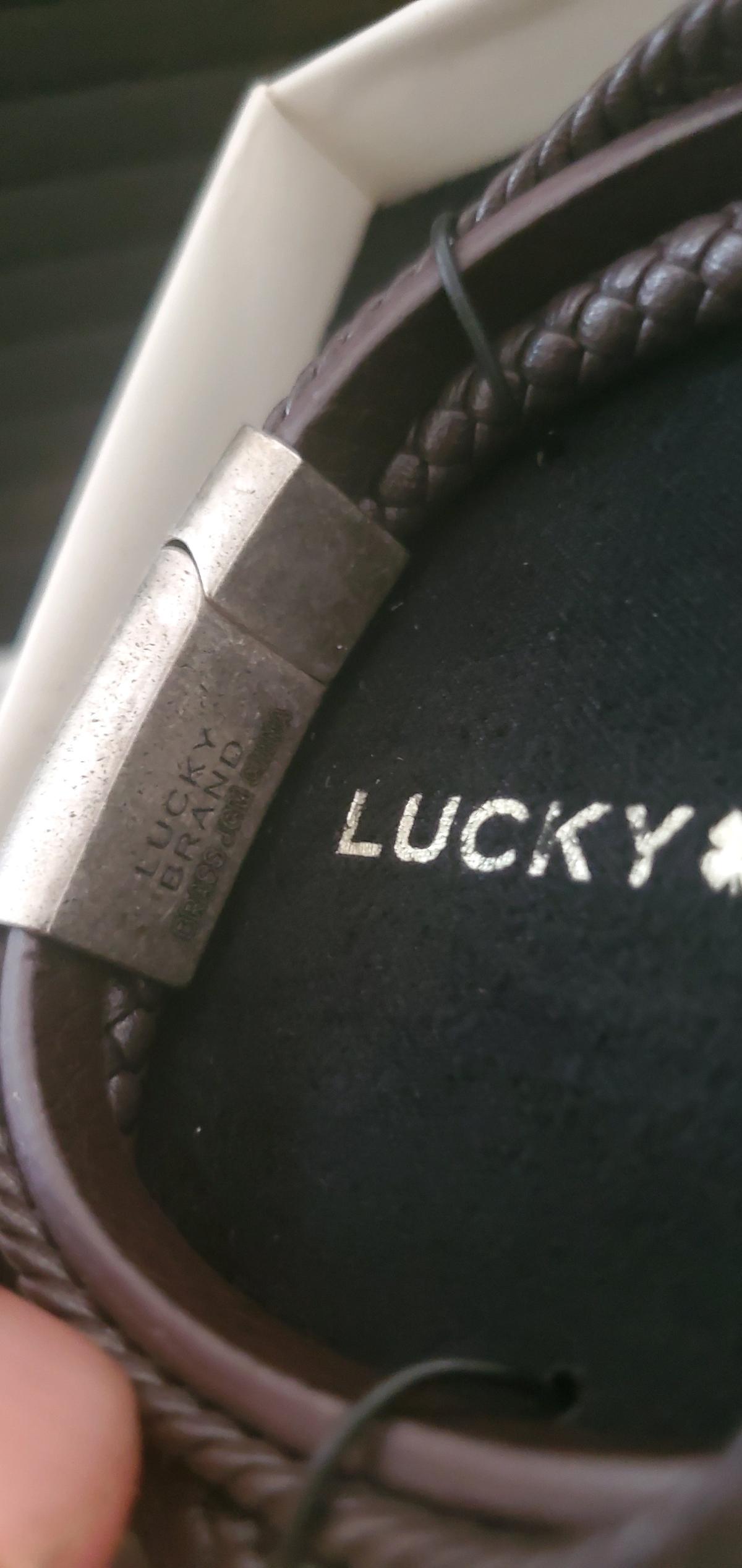 Lucky Brand Mens Braided Leather  Metal Cross Bracelet