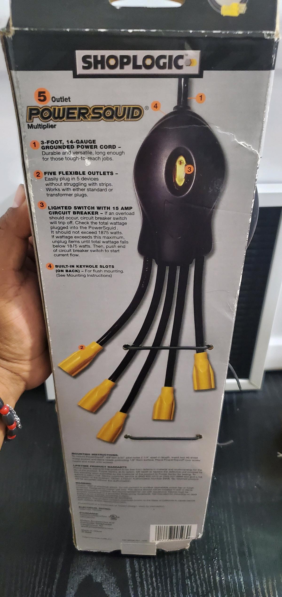 Shoplogic PowerSquid 5Outlet Multiplier damage box