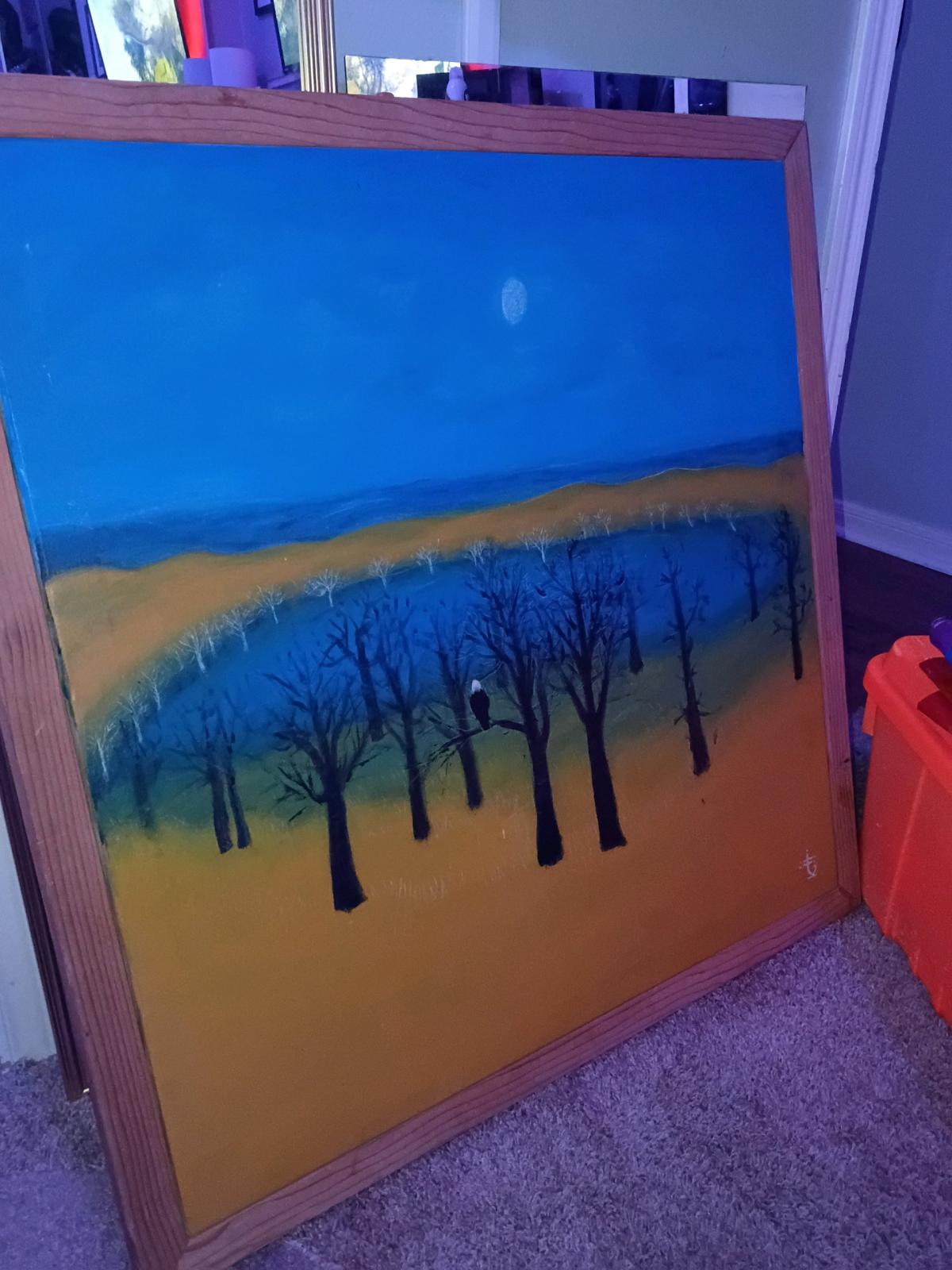 Picture hand painted with wood frame