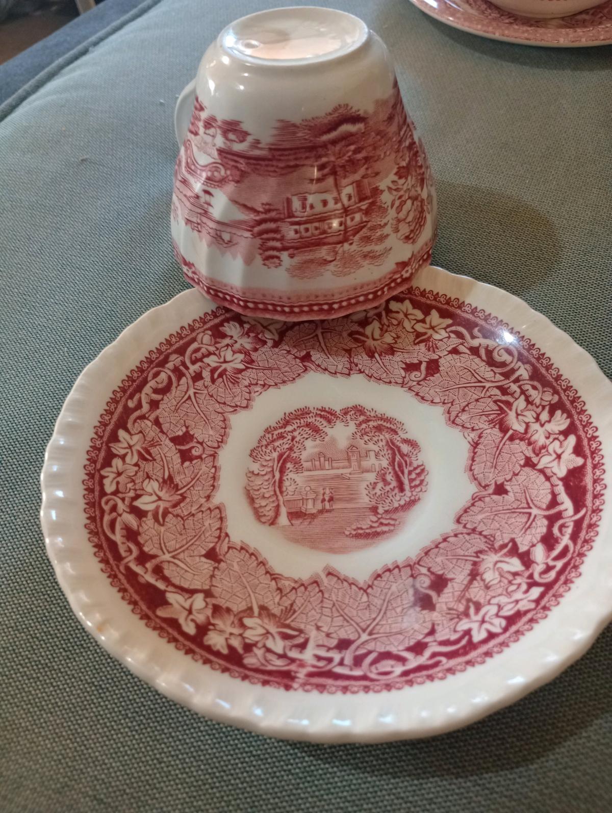 Masons vintage pink transferware tea cup n saucer 1890 1950