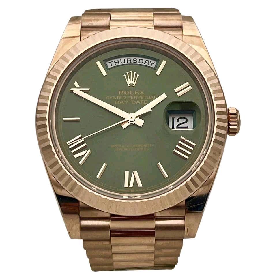 DayDate Rose Gold 40mm Olive green with box and papers