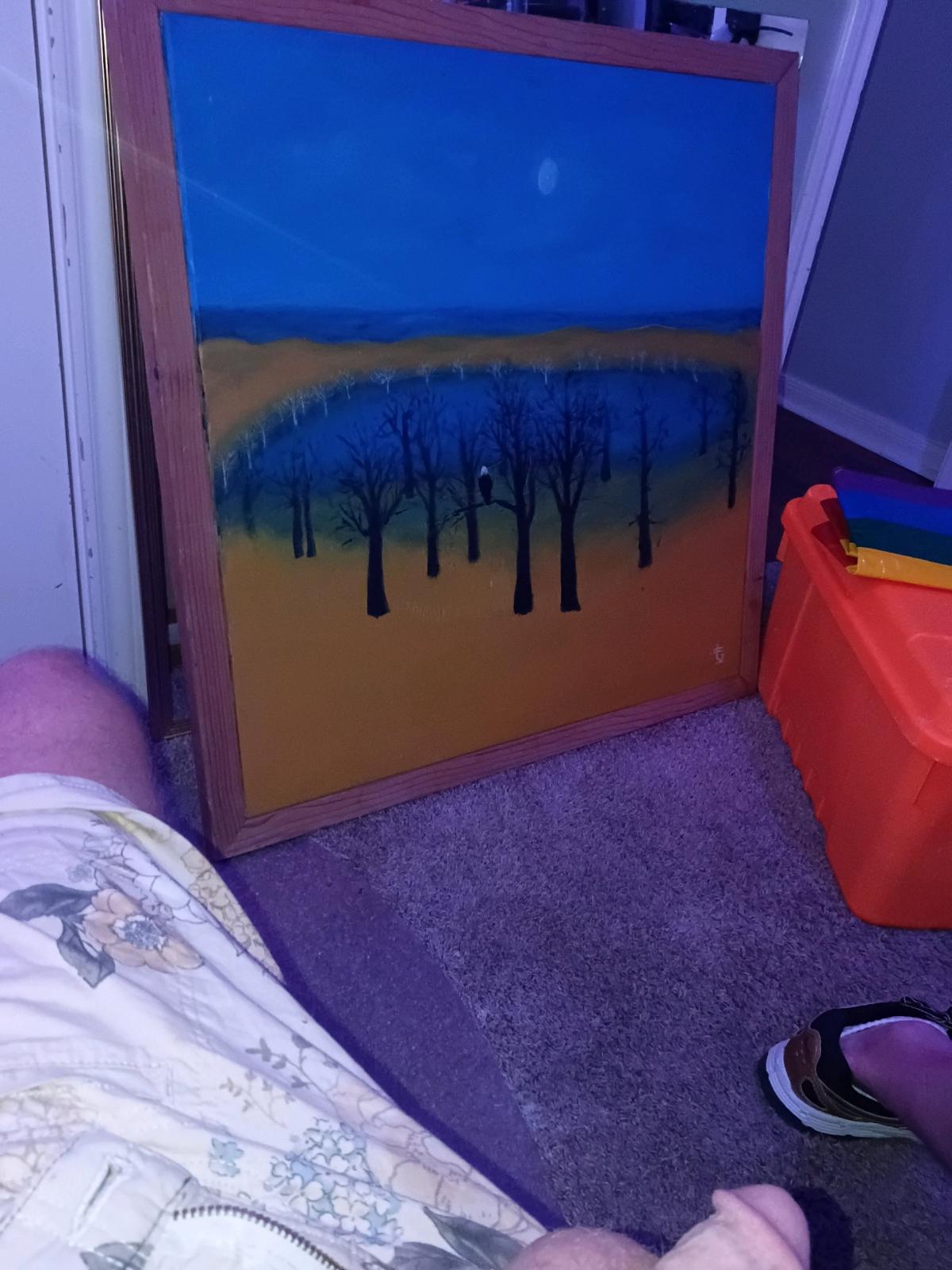 Picture hand painted with wood frame