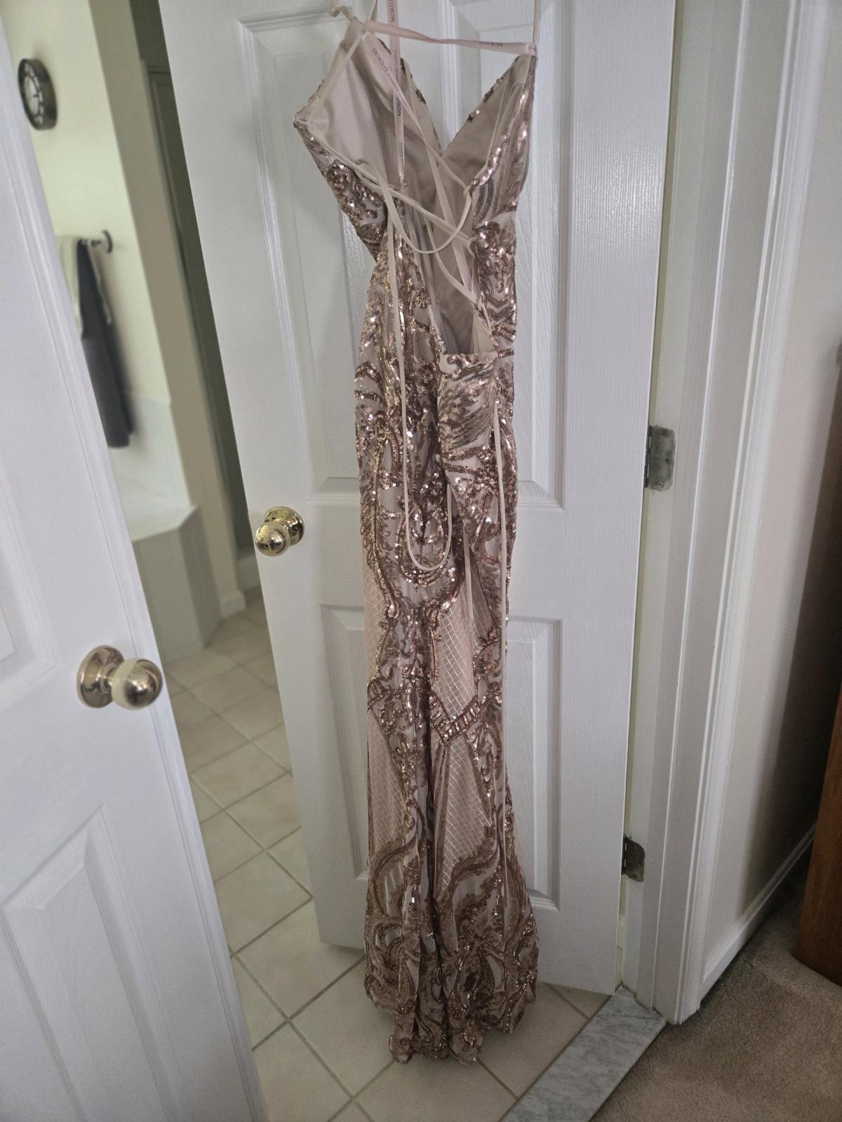 Embellished Nude Maxi Dress with Gold Sequin Detail