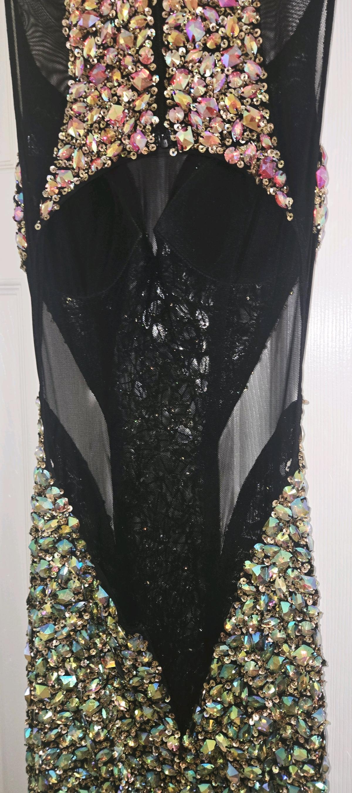 Simply Couture Black Mesh Backless Dress with Iridescent Cry