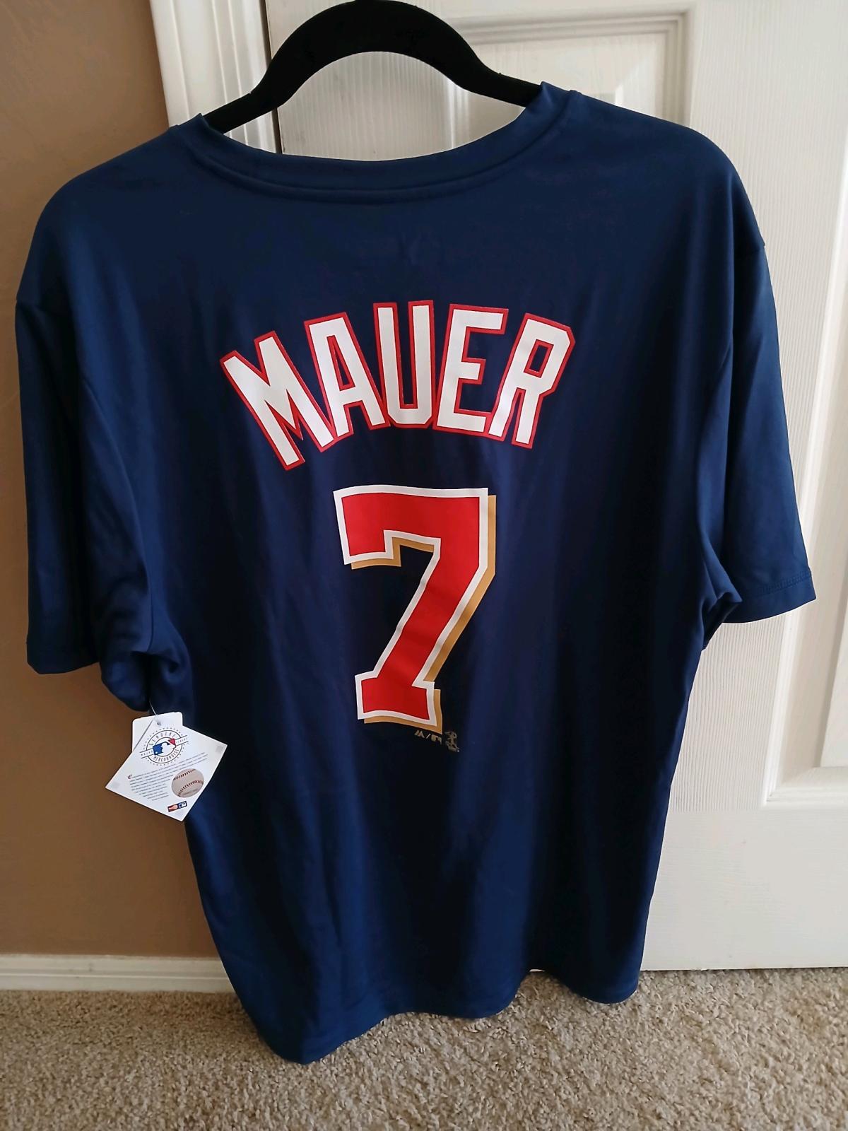 Majestic Minnesota Twins Brian Mauer Navy Blue Tshirt Size L