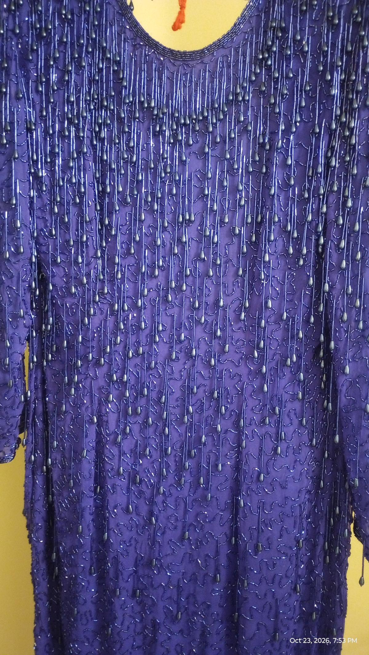 Royal Blue Sik and Rayon Beaded Gatsby Dress